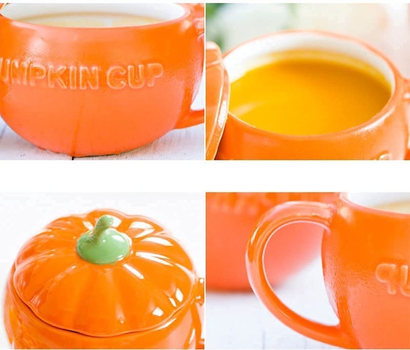 Eplze YBK Tech Cute Pumpkin Cup, Ceramic Coffee Mug, Tea Cup with Lid (8.5oz) - Image 3